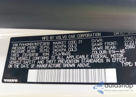 2017 Volvo Xc60 T5 Inscription z USA, uszkodzony, nr VIN YV440MDU1H2173819